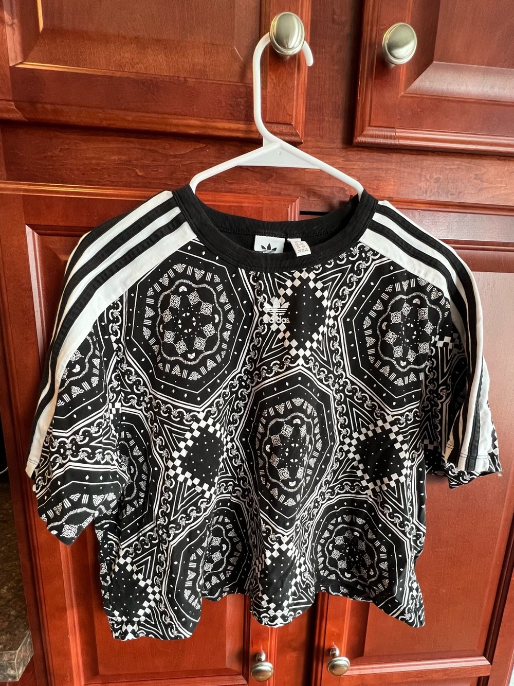 adidas Black & White Bandana Print Crop Top
